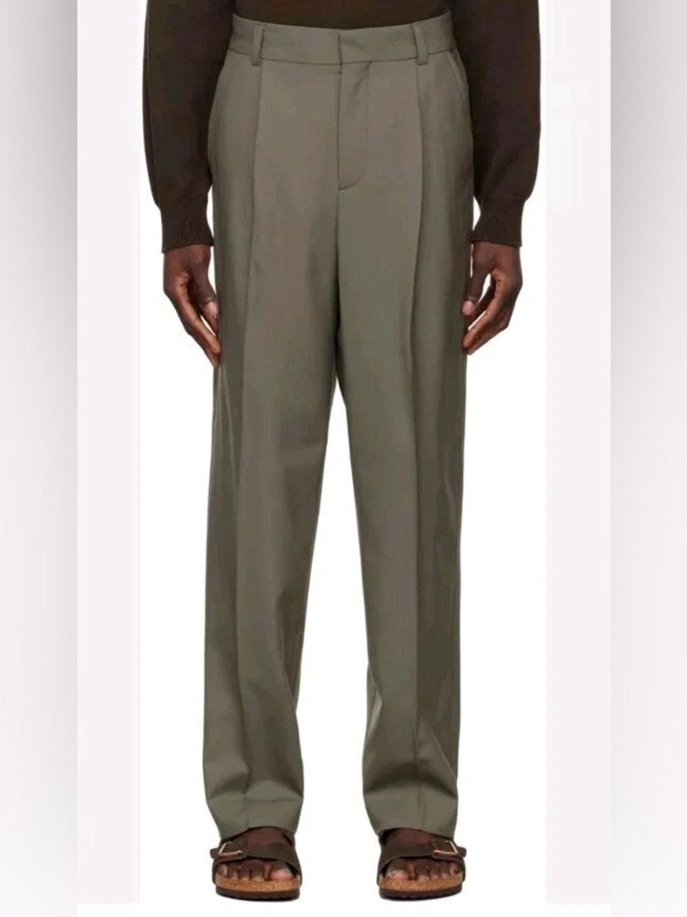 Another Aspect 1.0 Mens Pleated Wool Trousers Grey Green  Tapered Sz 46 Italy
